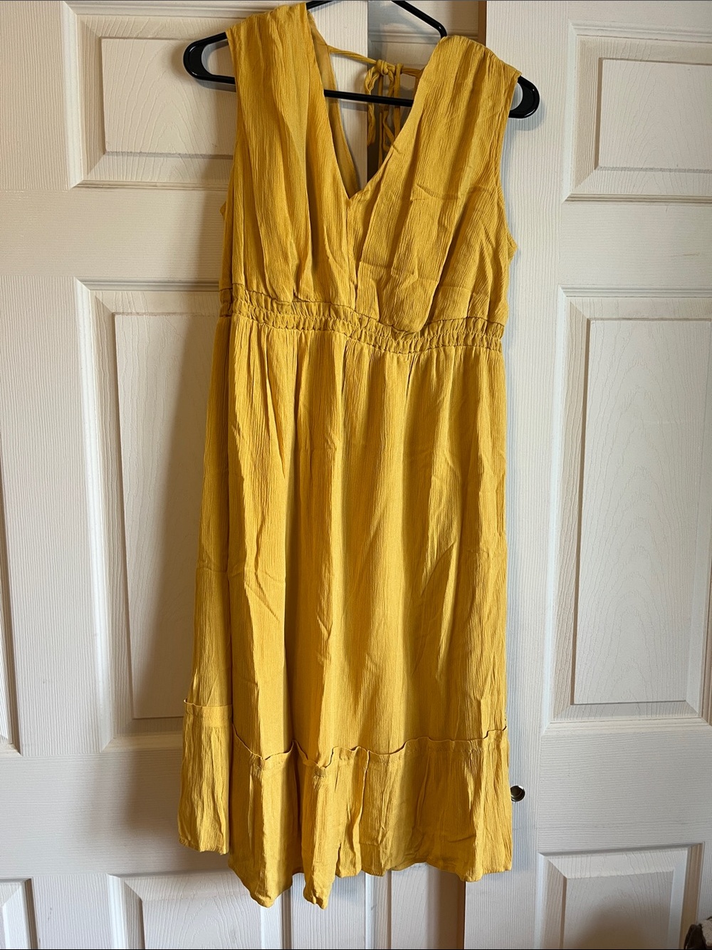 Sleeveless V-Neck Midi Dress in Mustard Yellow